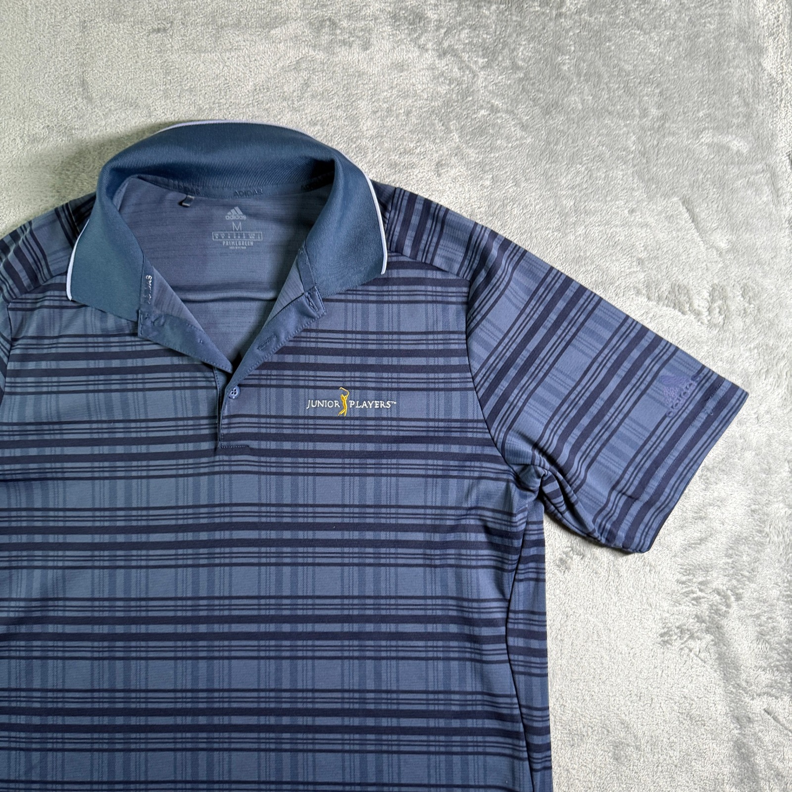 Adidas Golf Polo Shirt Junior Players Striped Blue Mens Medium Ajga
